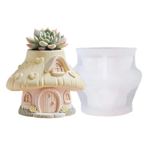 Fairy tale mushroom house silicone mold for DIY succulent planter and concrete crafts