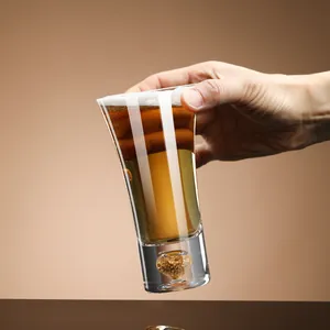 High-end crystal glass beer mug with unique gold foil bubble base for craft beer