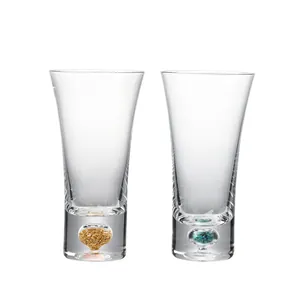 Creative high-end crystal glass beer mugs featuring turquoise stone base decoration, set of 2
