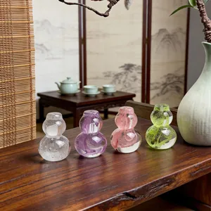 Elegant crystal glass gourd-shaped tea lid rests for ceremony, set of four colors