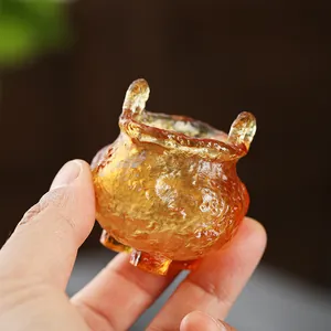 Handcrafted amber glass incense burner tripod censer for home zen desktop decor