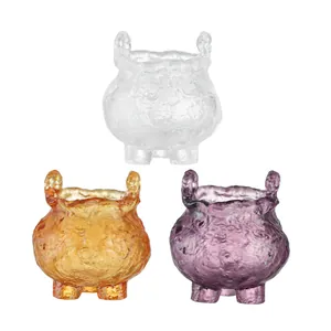 Ancient-style glazed glass incense burner set in three colors with a hammered texture