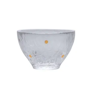 Elegant Japanese style frosted glass tea cup with gold polka dots for kung fu tea ceremony
