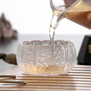Elegant pumpkin-shaped textured glass tea cup for traditional Kung Fu tea ceremony