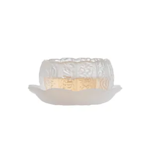 Elegant frosted pumpkin-shaped glass tea cup and saucer set for Chinese Kung Fu tea ceremony
