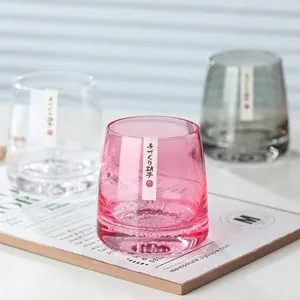 Nordic Ins Style Whiskey Bubble Glass Cup Pink Smoke Gray Transparent Heat Resistant Water Cup For Home Office Party Gift