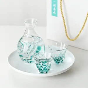 Handgefertigtes Japanisches Sake-Set Aus Kristallglas Konfetti 1 Krug 2 Becher Mit Geschenkbox Und Tasche Für Hochzeit Geburtstag