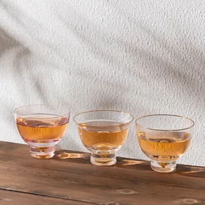 Taza de Té de Vidrio de Cristal con Lámina de Oro Estilo Japonés Incrustación de Oro 24K Taza de Degustación Juego de Té Kung Fu