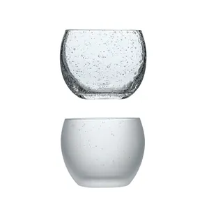 Hand-blown round bubble glass and frosted whiskey tumbler set for spirits
