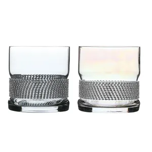 Luxury crystal whisky glasses with sparkling diamond rhinestone wrap on white background