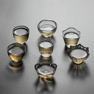 Japanese style hammered texture crystal glass tea cups set featuring various elegant shapes