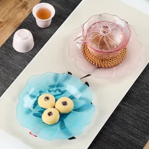 Lotusblütenblatt Glas Teesnack Teller Transparent Rosa Grün Blau Bernstein Dessert Obst Serviertablett Zen Stil Dekor