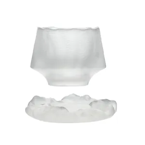 Minimalist frosted heat-resistant glass tea cup with artistic mountain saucer set