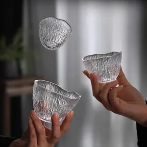 Japanischer Stil Gehämmertes Kristallglas Teetasse Regenfall Textur Hitzebeständig Transparent Meister Tasse Glaswaren