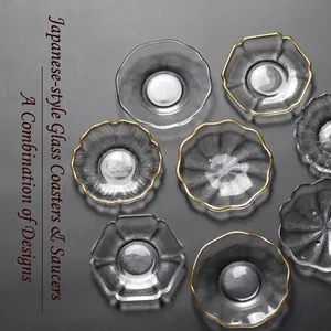 Chinesischer Stil Goldrand Glas Tee Untersetzer Hitzebeständige Gehämmerte Textur Tassenmatte Für Teezeremonie Home Küche Dekor