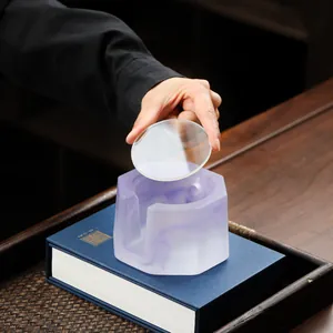 Elegant purple frosted glass tea warmer base with heat-resistant candle holder accessory
