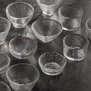 Japanese Hammered Glass Tea Cup Crystal Clear Kung Fu Tea Set Gold Rim Master Cup Lead-Free Glass Heat Resistant Small Bowl Drinkware