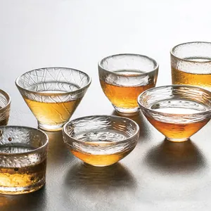 Japanese hammered texture crystal glass tea cups set for kung fu tea ceremony session