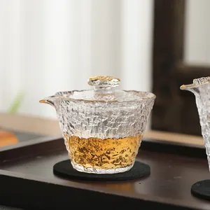 Premium Japanisches Teegeschirr aus gehämmertem Glas mit Goldrand für Büro und Heim