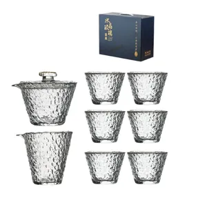 Japanisches Teeset aus gehärtetem Glas mit Gaiwan, Teekanne, 6 Tassen und Geschenkbox