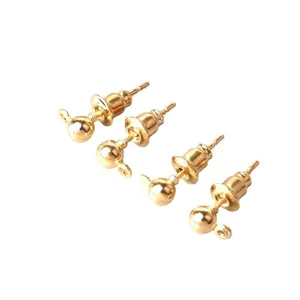 Goldene Kugel-Ohrstecker mit Schlaufen und Verschlüssen für DIY-Schmuckzubehör