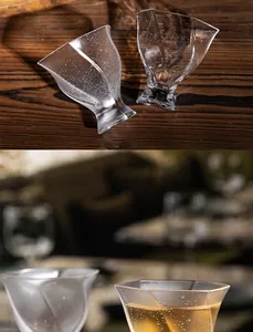 Detailed view of handmade crystal glass tea cup with star bubble texture