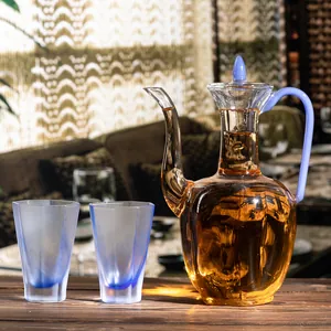 Heat-resistant glass teapot set with octagon tea cups in a warm minimalist setting
