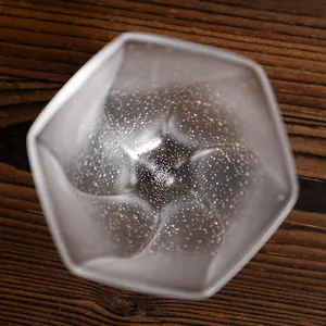 Handmade starry sky crystal glass tea cup with hexagonal rim and flower bottom