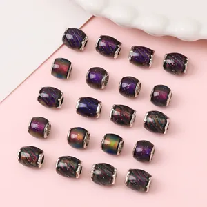 Close-up of colorful temperature-sensitive galaxy resin beads with 4mm alloy core