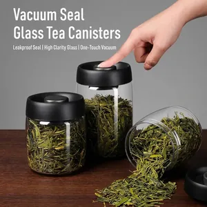 Vacuum Sealed Glass Jar Manual Press Tea Canister High Borosilicate Glass Food Storage Canister For Coffee Bean Loose Tea