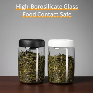 Set of two high borosilicate vacuum sealed glass jars for food grade tea storage