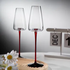 Eleganti flute da champagne in cristallo con stelo rosso, set da 2 regalo.