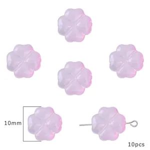 Dettaglio di perle di vetro a forma di fiore di trifoglio rosa da 10mm per fai da te