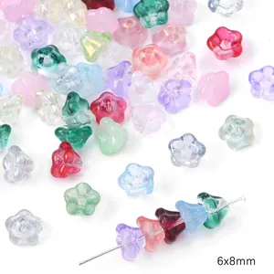 Cuentas de vidrio flores de colores 6x8mm para creación de joyas DIY y manualidades