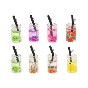 Set of 8 mini fruit juice glass bottle charms for DIY jewelry making accessories