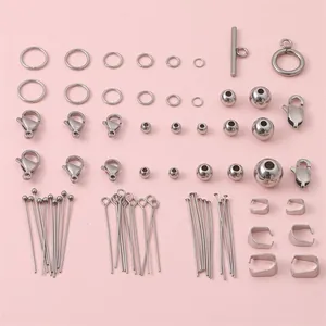 Edelstahl Schmuckherstellung Zubehör Set Karabinerverschlüsse Offene Binderinge Perlen Oesenstifte Für DIY Handwerk Silberton