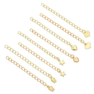 Detail view of 14K gold plated extension chains with heart and star charms for DIY jewelry