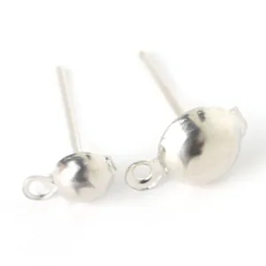 Pair of silver-tone ball head earring studs with loops for DIY jewelry making.