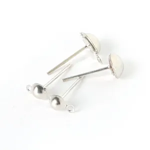 Silver pearl earring stud posts with hanging loops for DIY jewelry making.