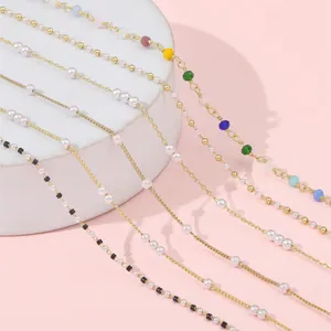 Cadena de Joyería DIY de Oro de 14K Con Perlas Artificiales de Circonia para Fabricación de Collares Pulseras Pendientes Accesorios Artesanales