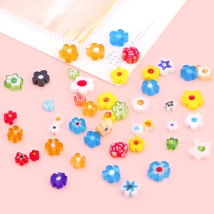 Detailed view of colorful Millefiori glass flower beads for DIY jewelry making accessories