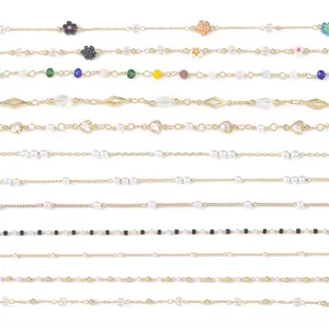 Variedad de cadenas de joyería rellenas de oro de 14k con perlas y circonitas para manualidades