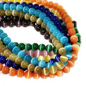 Perle rotonde multicolore in pietra occhio di gatto per la creazione di gioielli fai-da-te