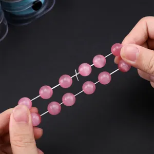 High quality pink round beads on white elastic crystal string for DIY handmade bracelet making
