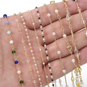 Selección de cadenas de joyería de oro de 14k con perlas y circón para manualidades DIY