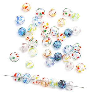 Colorful hand-painted hollow lampwork glass bubble beads for creative DIY jewelry making