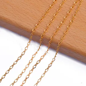Detailed macro view of 18K gold plated O-link chain for handmade DIY jewelry crafts