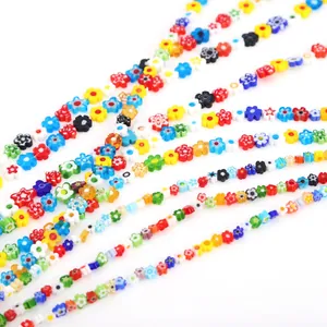 Colorful millefiori flower glass beads for DIY jewelry making and handmade crafts accessories.