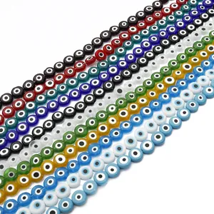 Flat Round Lampwork Glass Evil Eye Beads For DIY Jewelry Making Bracelet Necklace Handmade Nazar Beads Accessory