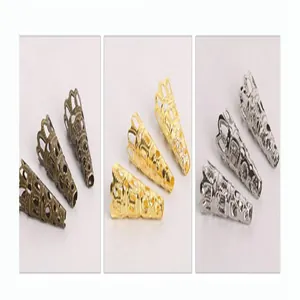 Set of hollow metal flower bead caps in bronze, gold, and silver for DIY jewelry making